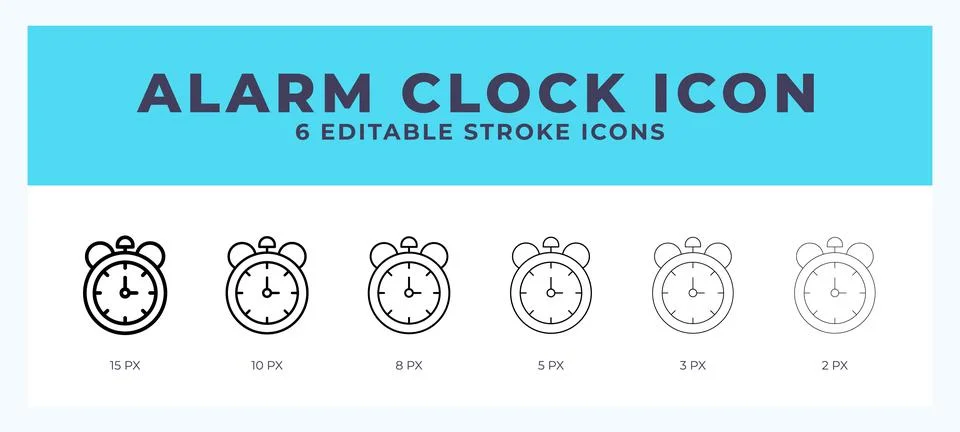 Alarm clock icon set with different stroke. Vector illustration with editab.. Stock Illustration