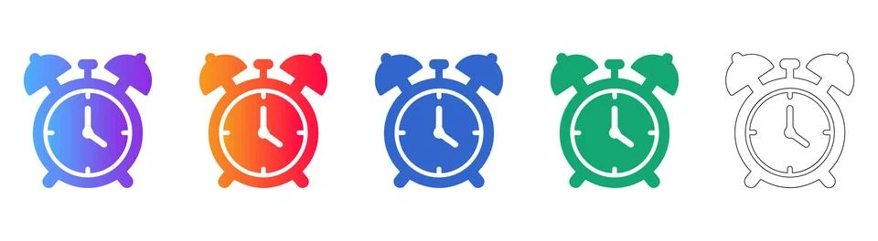 Alarm Clock Icon Set with Gradient and Outline Illustrazione stock