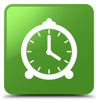 Alarm clock icon soft green square button Illustrazione stock
