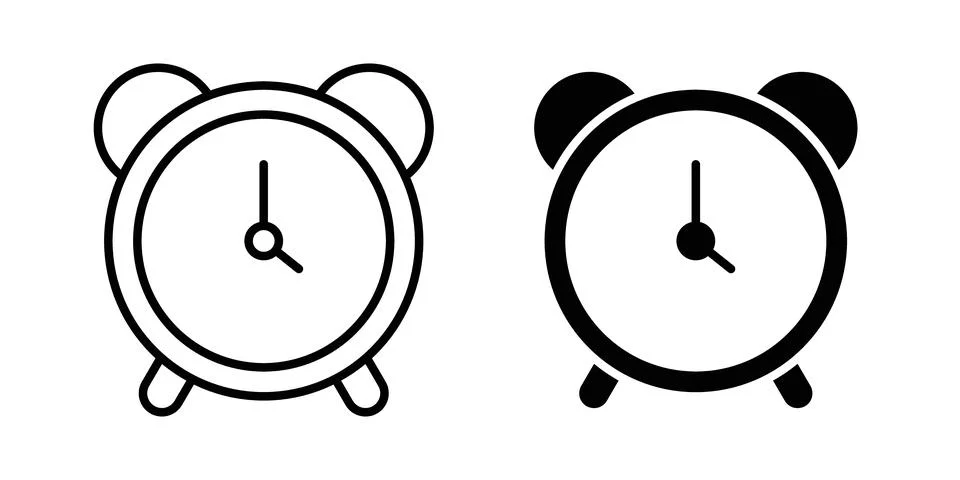 Alarm clock icon solid, line, and editable vector set. Stock Illustration