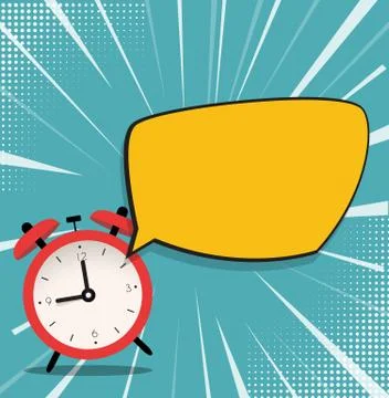 Alarm Clock Icon with speech bubble background. Vector Illustration Illustrazione stock