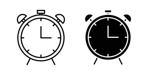 Alarm clock icon symbol. Vector illustration pack in black color. Illustrazione stock