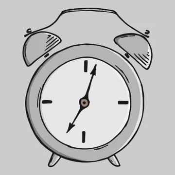 Alarm clock icon. Vector illustration of retro alarm clock. Hand drawn alarm  Stockillustratie