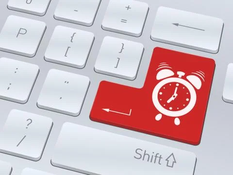 Alarm clock icon on white computer keyboard. Vector illustration. Stock Illustration