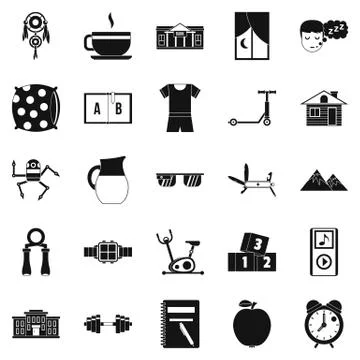Alarm clock icons set, simple style Illustrazione stock