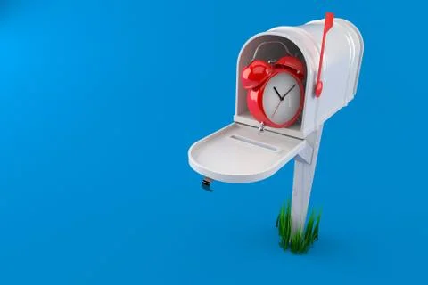 Alarm clock inside mailbox Ilustración de archivo