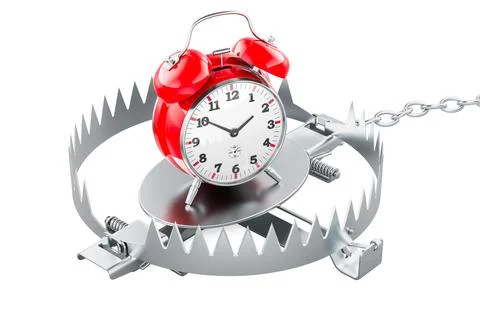 Alarm clock inside trap, 3D rendering Stock Illustration