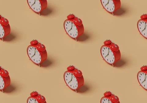 Alarm clock isometric seamless pattern. 3d illustration. Stock Photos