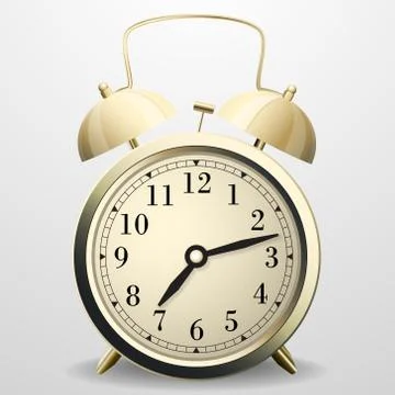 Alarm clock. Mechanical table clock with arrows, dial and metal bell percussion Stock Illustration