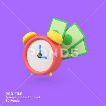 Alarm clock with money isolated 3d render icon illustration PSD Template