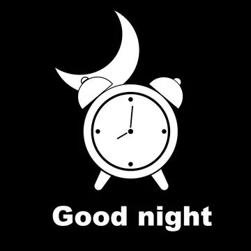 An alarm clock with a moon, a simple icon, a linear symbol, a good night bann Stock Illustration