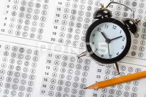 Alarm clock, optical form of standardized school test with bubble and ...