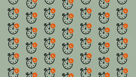 Alarm Clock Pattern with Orange Notification Icon on Green Background. Stock Footage 325388575