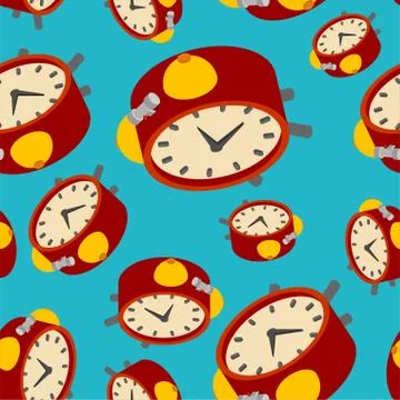 Alarm clock pattern seamless. Old table clock background Stock Illustration