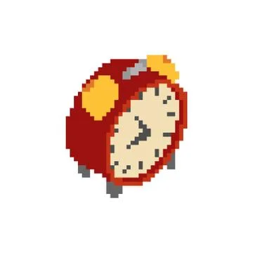 Alarm clock pixel art. Clock 8 bit style Illustrazione stock