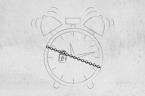 Alarm clock protected by a chain with lock Stock Illustration
