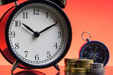 Alarm Clock on red background Stock-Fotos