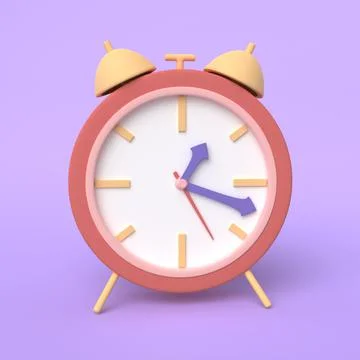 Alarm clock red wake up time isolated on purple background Stock Illustration