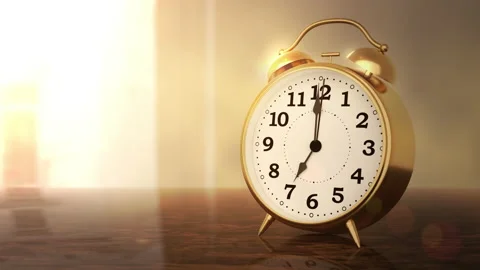 Alarm clock ringing in the bright room lit by sunny morning sun Video stock 145150316