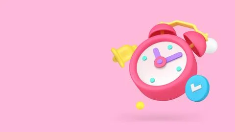 Alarm clock ringing with check mark deadline time management banner copy spac Illustrazione stock