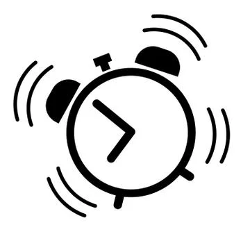 Alarm clock ringing icon in black. Illustrazione stock