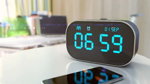 Alarm clock is ringing on the table in the children bedroom at 1st september Stock Footage 136282957