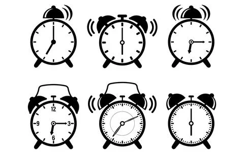 Alarm clock ringing vector icon set retro time wake up symbol isolated Stock Illustration