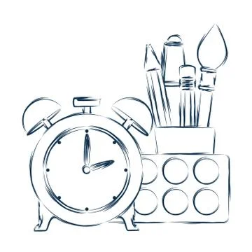Alarm clock with school supplies Illustrazione stock