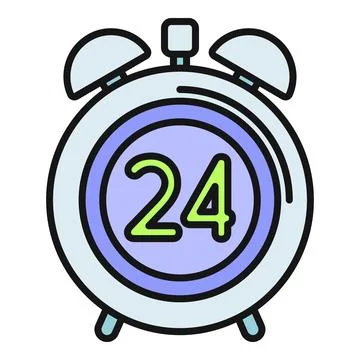 Alarm clock showing 24 hour daily service icon Stock Illustration
