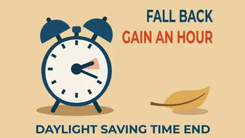 Alarm clock showing fall back and gaining an hour Stock Footage 348132106