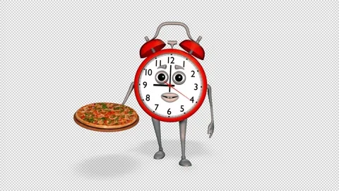 Alarm clock shows Pizza Loop on Alpha Channel Stock Footage 166684641