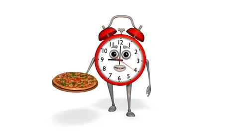 Alarm clock shows Pizza Loop on White Background Stock Footage 166913151