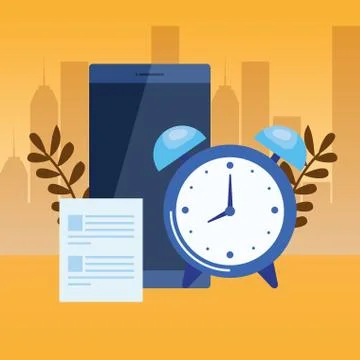 Alarm clock with smartphone device Illustrazione stock