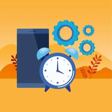 Alarm clock with smartphone device Illustrazione stock