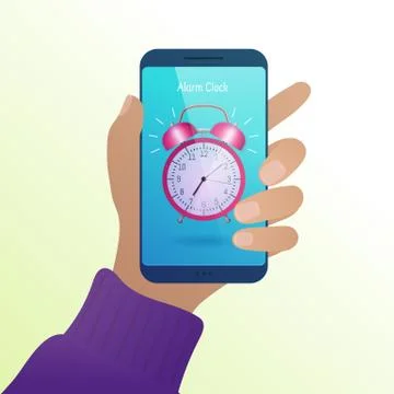 Alarm clock on smartphone screen Stock Illustration