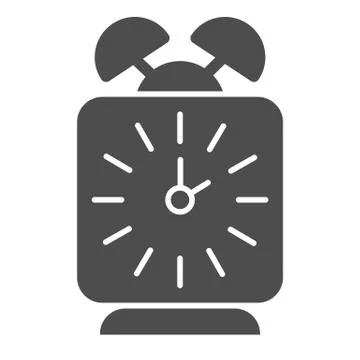 Alarm clock solid icon. Classic table wake-up square watch. School vector design Stock Illustration