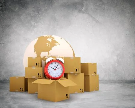 Alarm clock on stack of boxes Stockillustratie