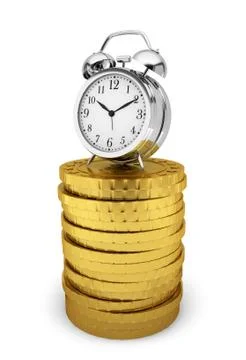 Alarm clock on stack of coins. time is money concept Stock Illustration