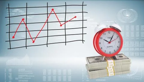 Alarm clock on stack of dollar Stock Illustration