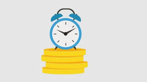 Alarm Clock Standing on Stack of Gold Coins Representing Time Management and Stock Footage 339766883