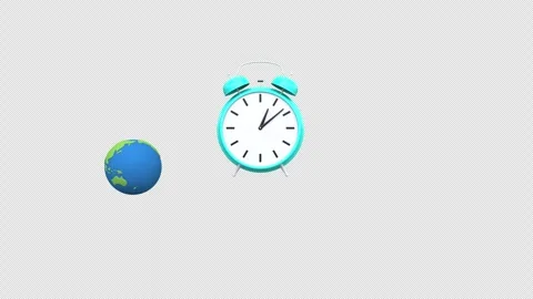 Alarm clock surrounded by globe rotating World Timezone concept 3d animatio.. Stock Footage 303138033
