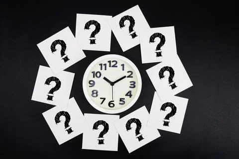 Alarm Clock Surrounded with Question Mark Stock Photos