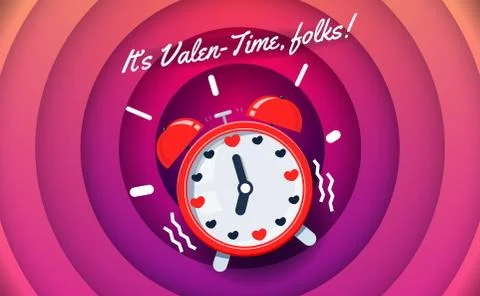 The alarm clock with text "it's Valen Time, folks" Stock Illustration