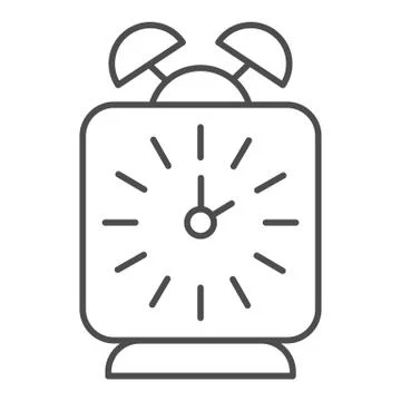Alarm clock thin line icon. Classic table wake-up square watch. School vector Stock Illustration