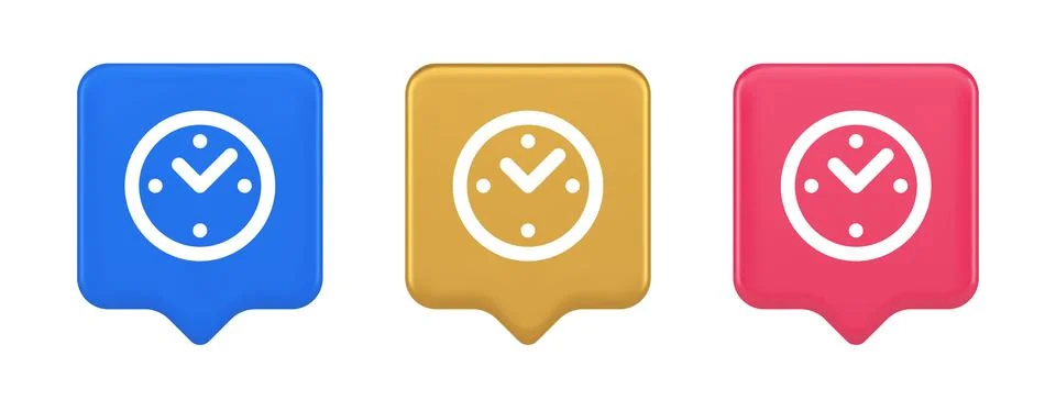 Alarm clock time countdown button deadline measurement 3d realistic speech bu Stock Illustration