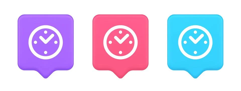 Alarm clock time countdown button deadline measurement 3d realistic speech bu Stock Illustration