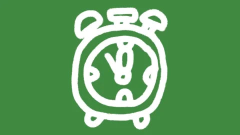 Alarm clock time management hand-drawn cartoon graphic with chalk outline Stock Footage 336404956