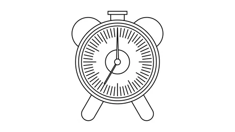 Alarm clock timer black white outline ringing at 7 o'clock animation Stock Footage 205009761
