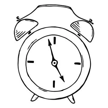 Alarm clock. Vector illustration of retro alarm clock. Hand drawn vector illu Stock Illustration