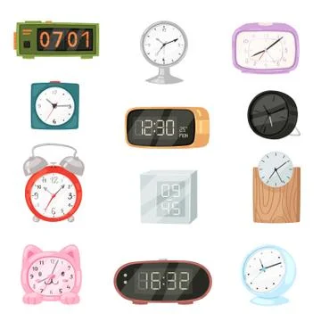 Alarm clock vector modern clockface clocked in time with hour or minute arrows Stock Illustration